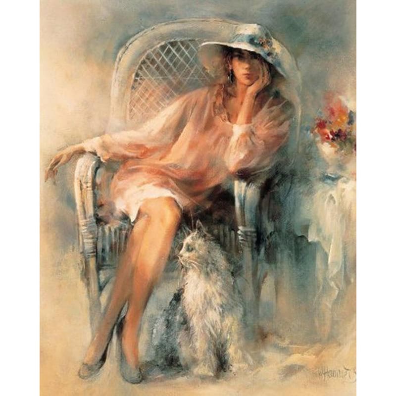 5D DIY Diamond Painting Elegant Lady And Her Cat 5D Embroidery Cross Stitch Mosaic Rhinestone 20X30CM