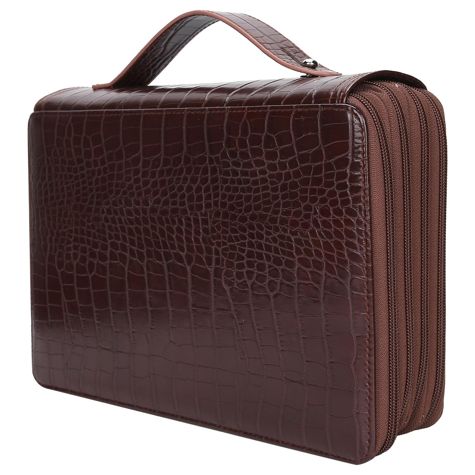 Pen Case Large Capacity 200 Slots Pencil Holder 4‑Layer Zipper Classified Storage PocketBrown brown