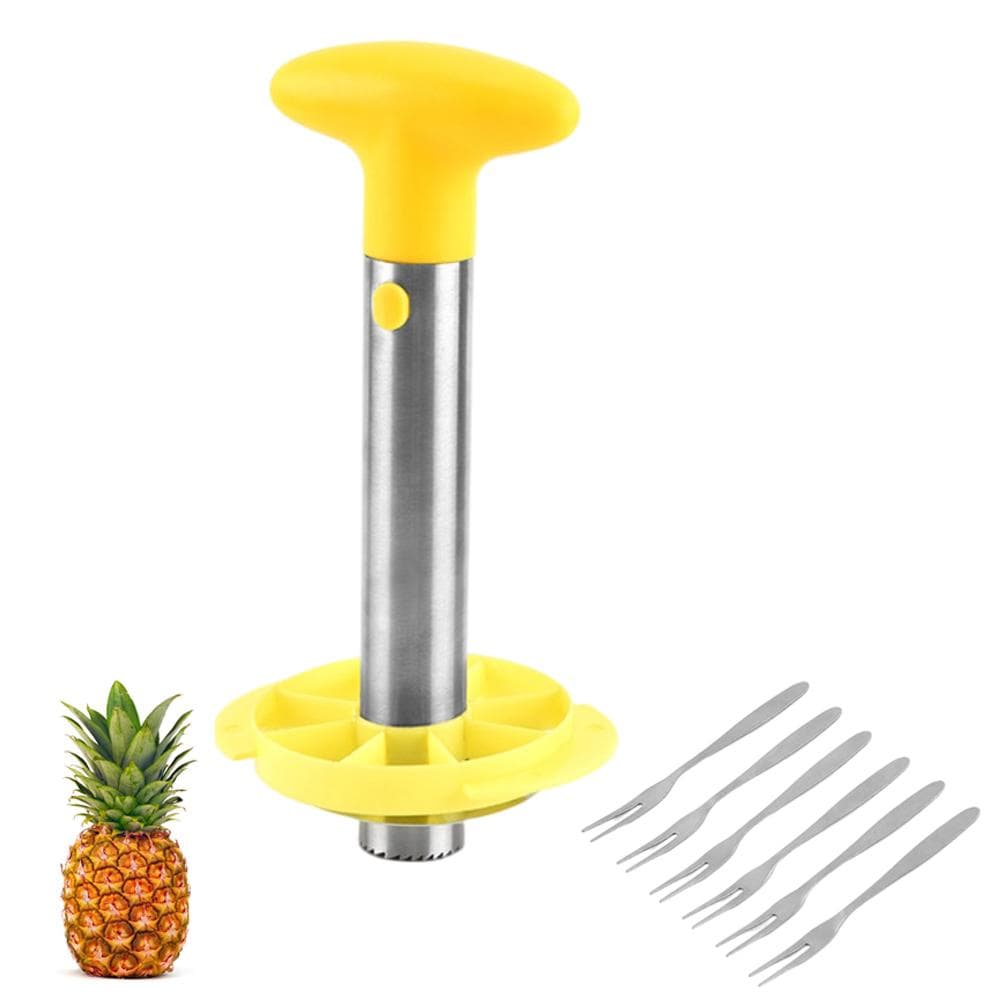 Kitchen Pineapple Corer and Slicing Tool Stainless Steel Pineapple Cutter with Forks for Easy Core yellow