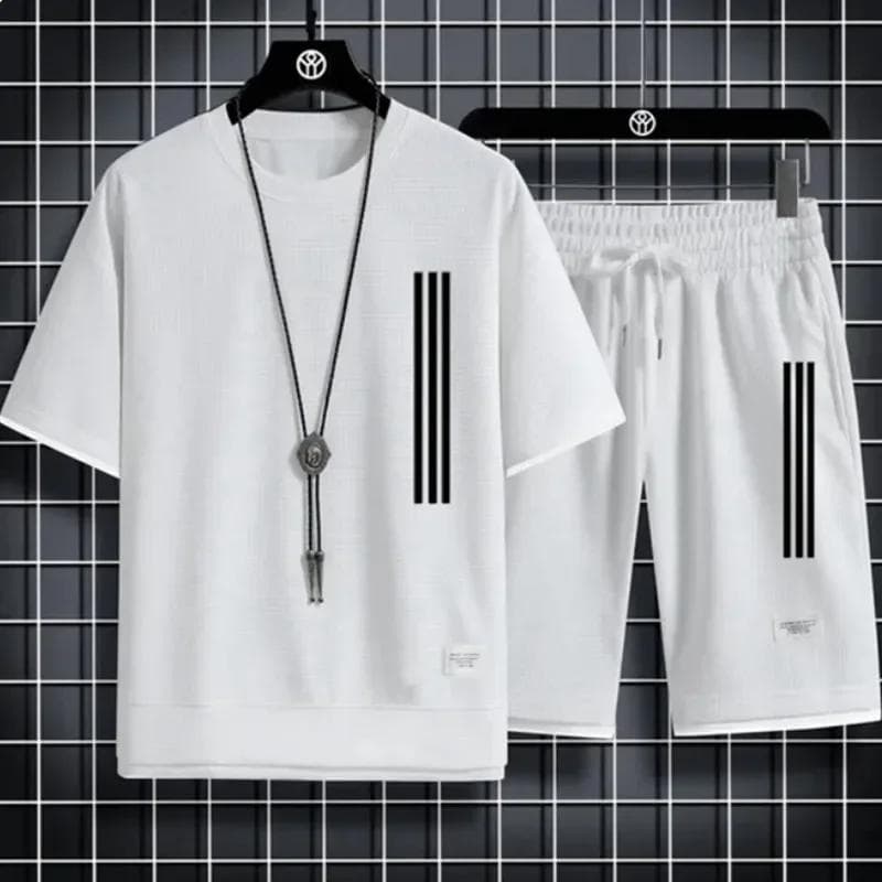 Adida New Man Tracksuits 2 Piece Short Sleeve Suits Printing T-shirt +sweatpants Sets Sutdent Casual Summer Sport Clothes L