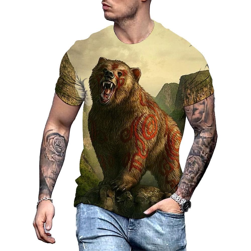 Big Bear 3D Print Summer Men's Round Neck T-shirt Casual Short Sleeve Oversized Pullover Fashion Streetwear Trend Men Clothing 3XL
