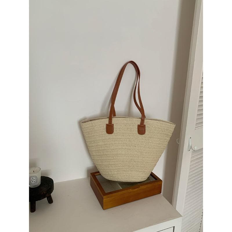 Bag Lady Holiday Beach Bag Woven Bucket Bag Vegetable Basket Commuter Tote Bag khaki