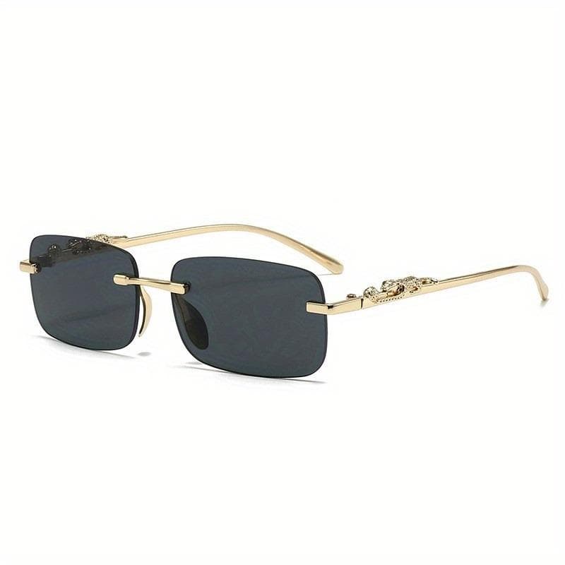 Metal Frameless Glasses with Cheetah Decoration Cut Edge Sunglasses Colored Lenses Retro Style