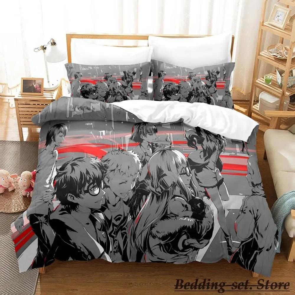 Game Persona 5 Bedding Set Cartoon Anime three-piece set Adult Kid Bedroom Duvetcover Sets 3D Kawaii lit 2 personnes US Twin 173x218cm
