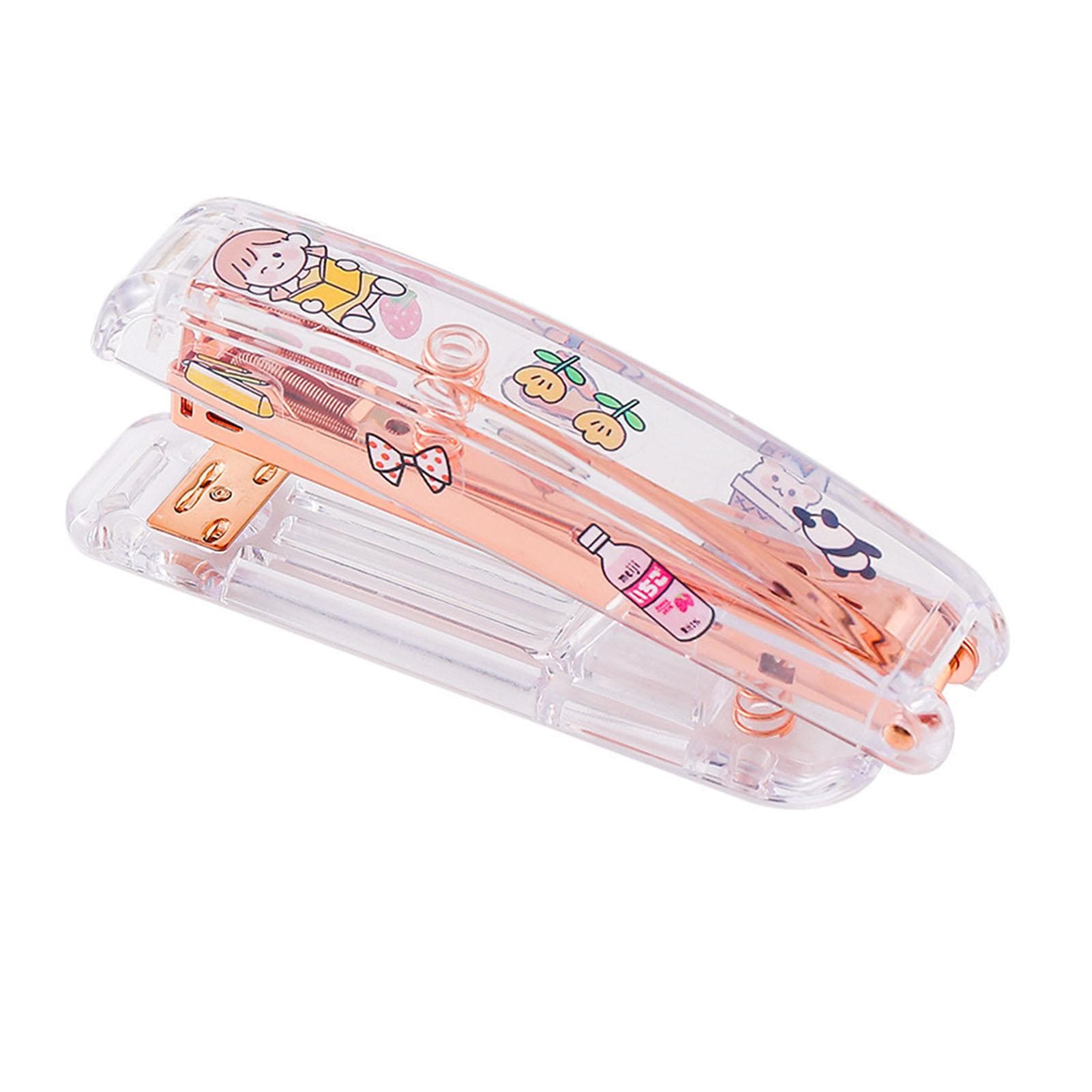 Desktop Stapler Multipurpose Portable Efficient Stylish Minimalist Rose Gold Transparent Stapler