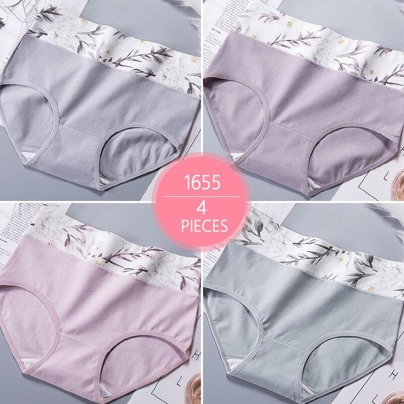 High Waist 4Pcs/Set Cotton Panties Women Underwear Briefs Female Lingerie Plus Size M-5XL XXL