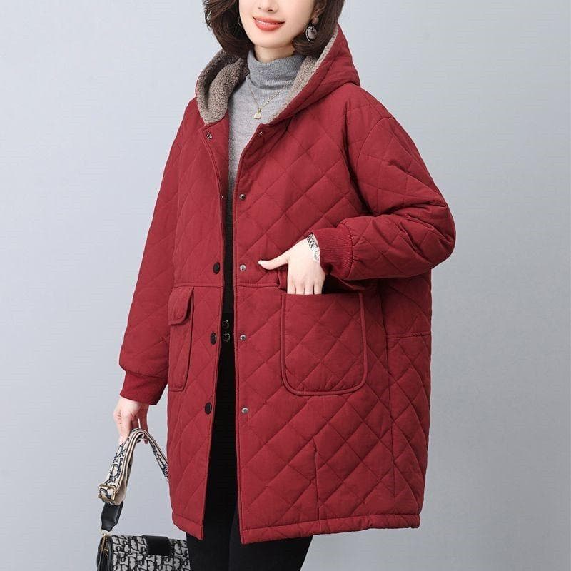 Plush Cotton Jacket Medium To Long Winter Loose Fit Oversized Thick and Warm Cotton Jacket 6XL burgundy