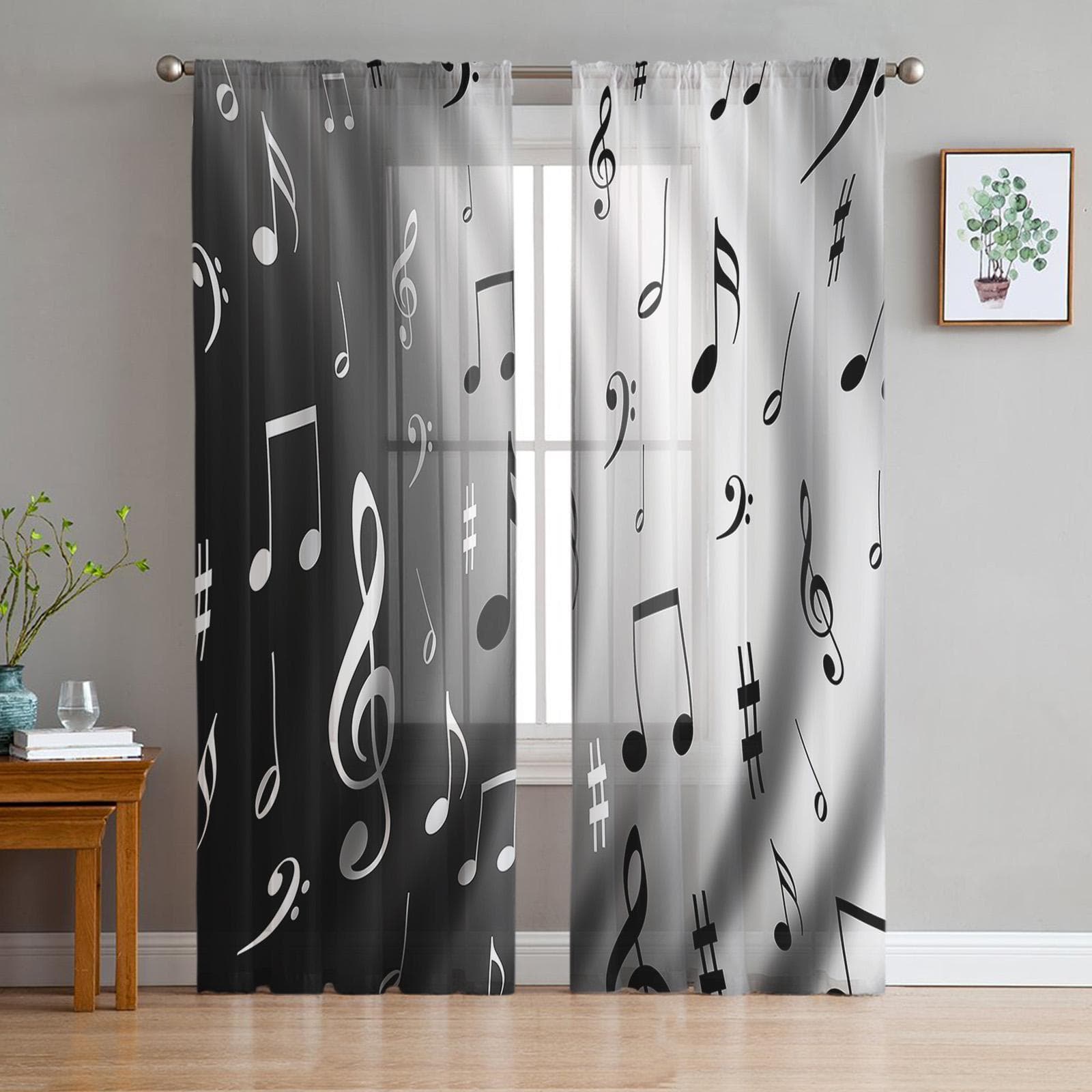 Rock Guitar Music Sheer Curtains for Living Room Voile Curtain Bedroom Bathroom Tulle Curtains Window Drapes 135W x 114H(cm)