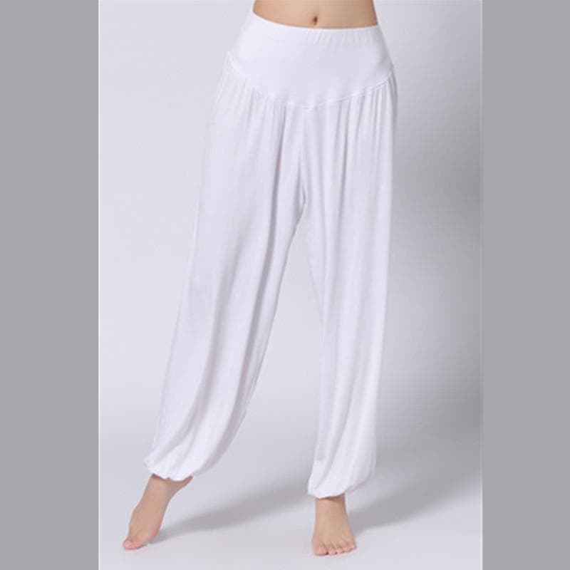 Women's Yoga Pant Elastic Lady Pants Loose Modal Cotton Soft Dance Harem Pants Sports L white