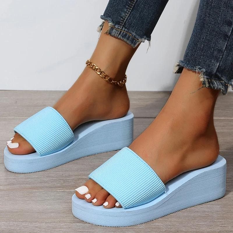 Knitted Wedges Slippers for Women 2023 Summer Chunky Platform Wedge Heels Sandals Woman Light Thick Sole Beach Shoes Mujer 38 blue