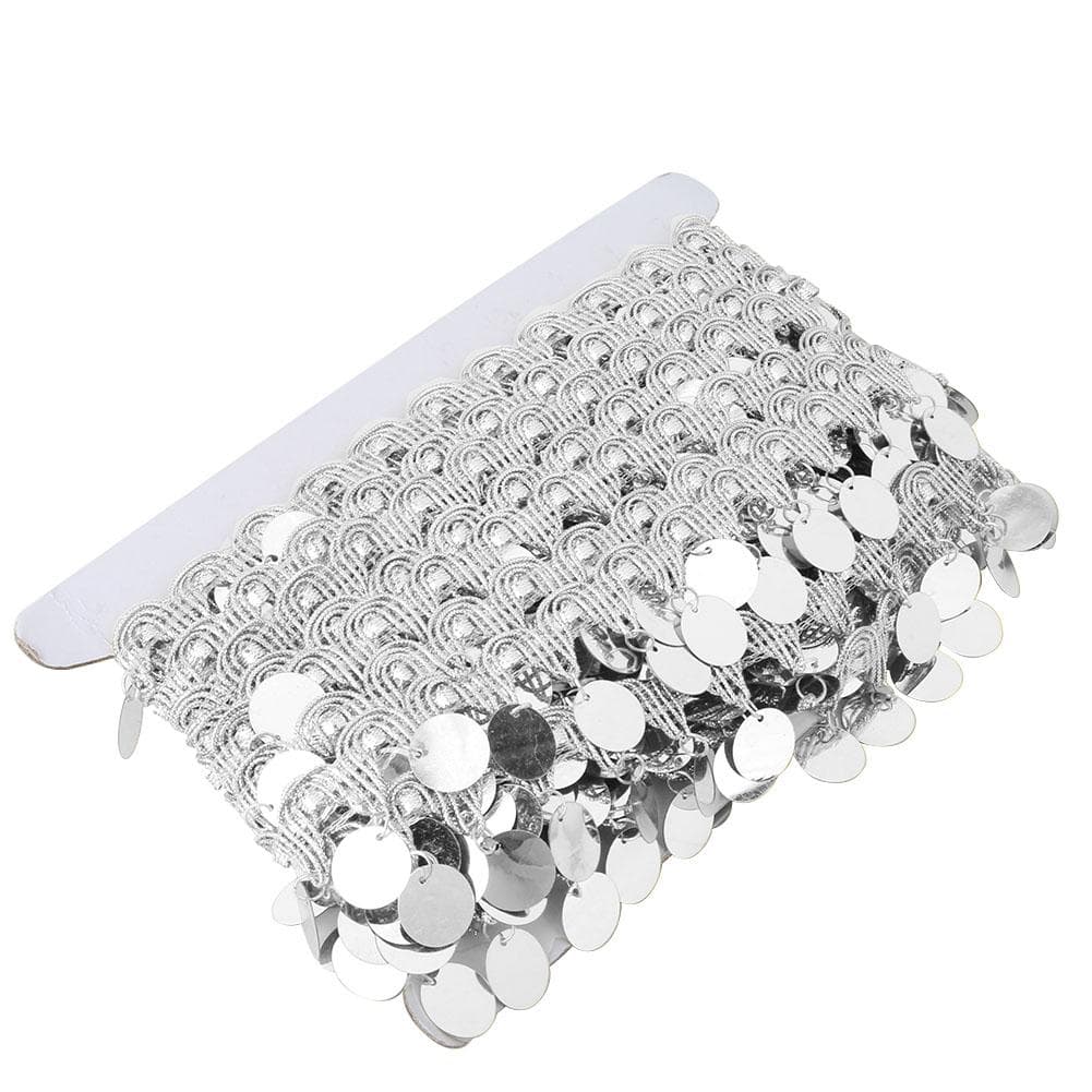 Belly Dance Tassel Belt Round Coin Hip Scarf National Clothes Supplies Accessories 10 Yards(Silver) silver
