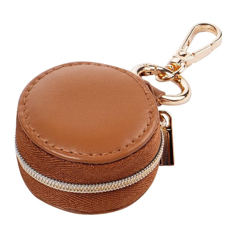 Portable Mini Round Jewelry Box Minimalist Gifts Jewelry Storage Case Keychain Travel Bag Pendant Bag Accessories brown