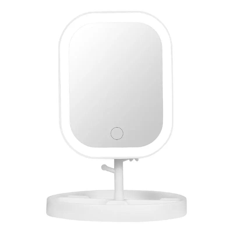 LED Vanity Mirror Intelligent Adjustable Three-color Light Vanity Mirror Desktop Fill Light Mirror One Touch Charging Model white