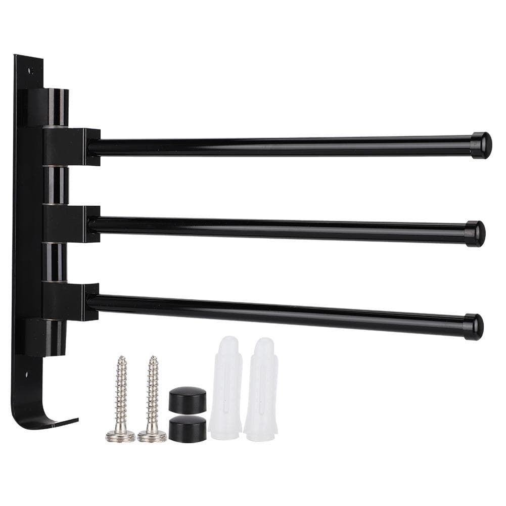 Home Hotel Bathroom Space Aluminum Moveable Multiple Rod Towel Rack Holder Storage OrganizerBlack 3