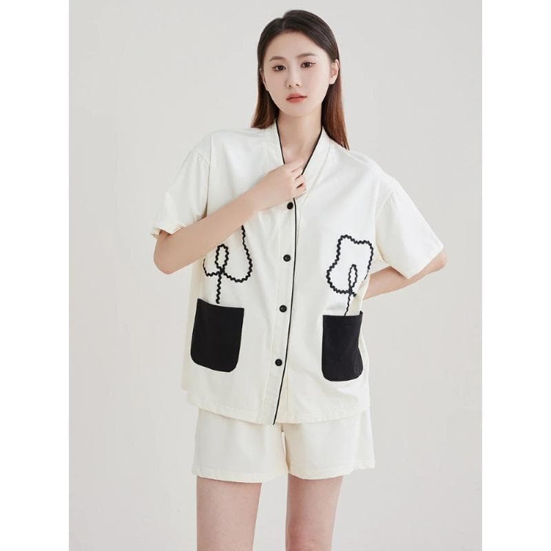 Pajamas for Women, Summer Short-sleeved Shorts, Loose Style, Comfortable and Casual 2XL beige