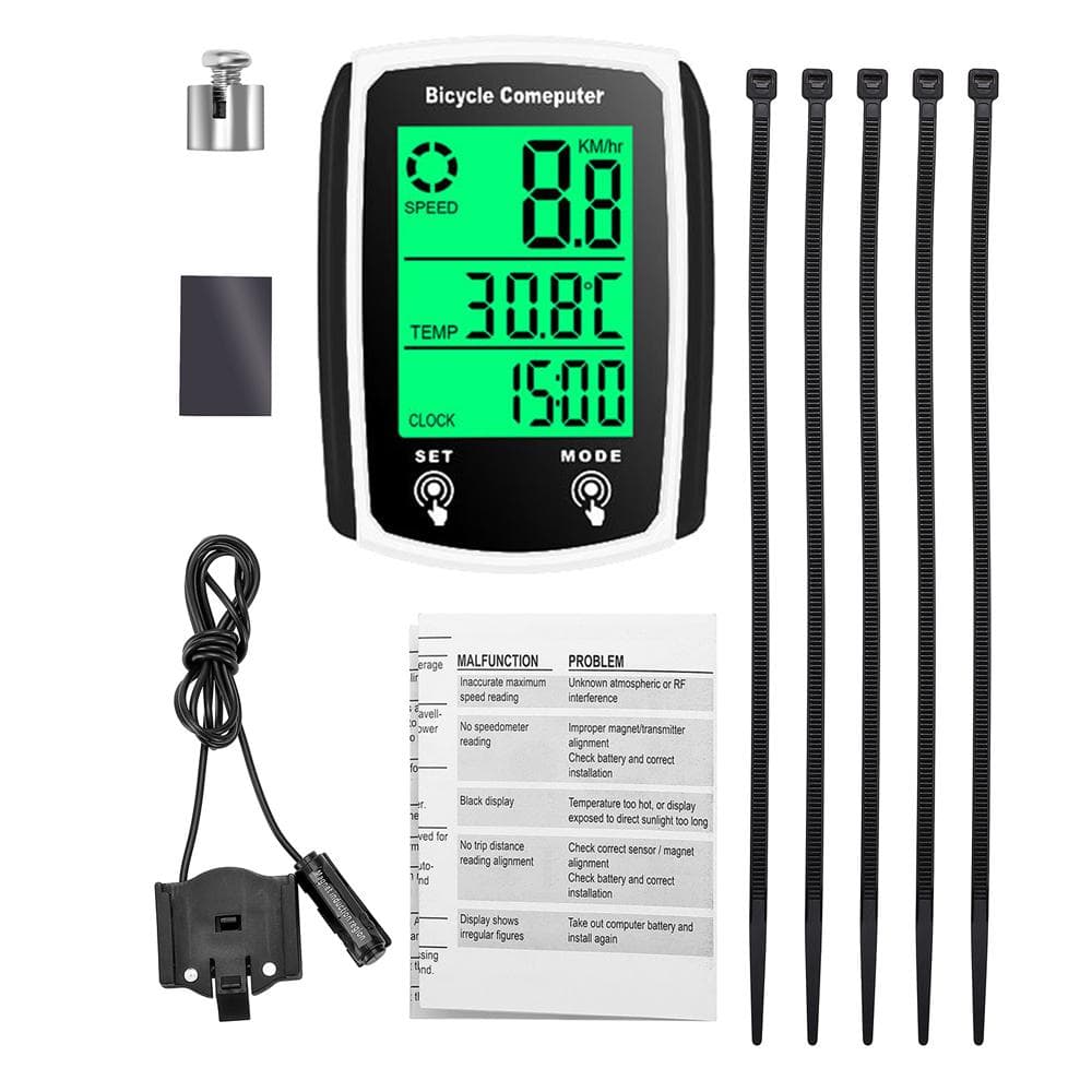 Wired Bike Computer LED Digital Bicycle Speedometer Odometer Touchscreen Cycling Computer white