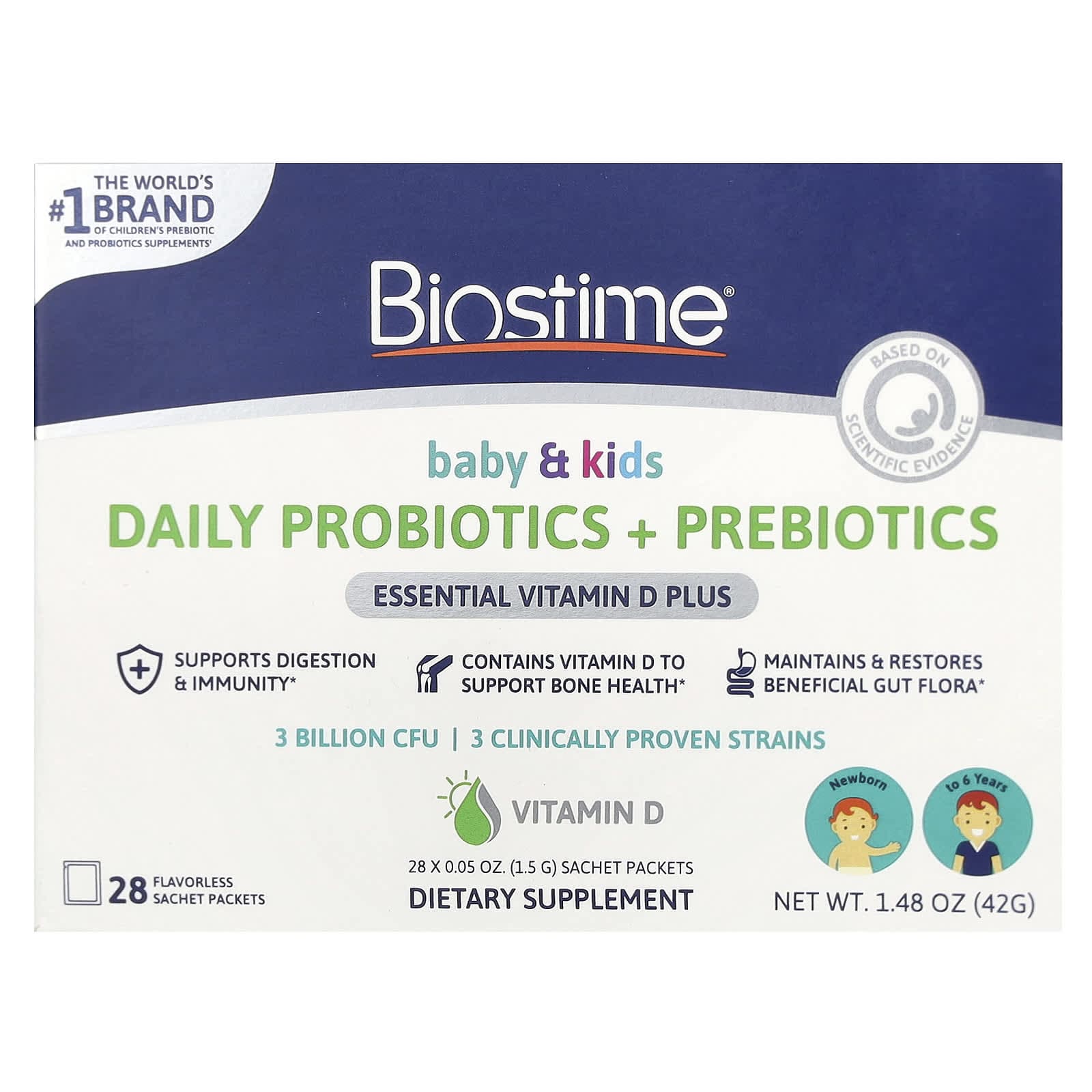 Biostime, Baby & Kids, Daily Probiotic + Prebiotic, Newborn to 6 Years Old, 28 unscented packs, 1.5g (0.05oz) each