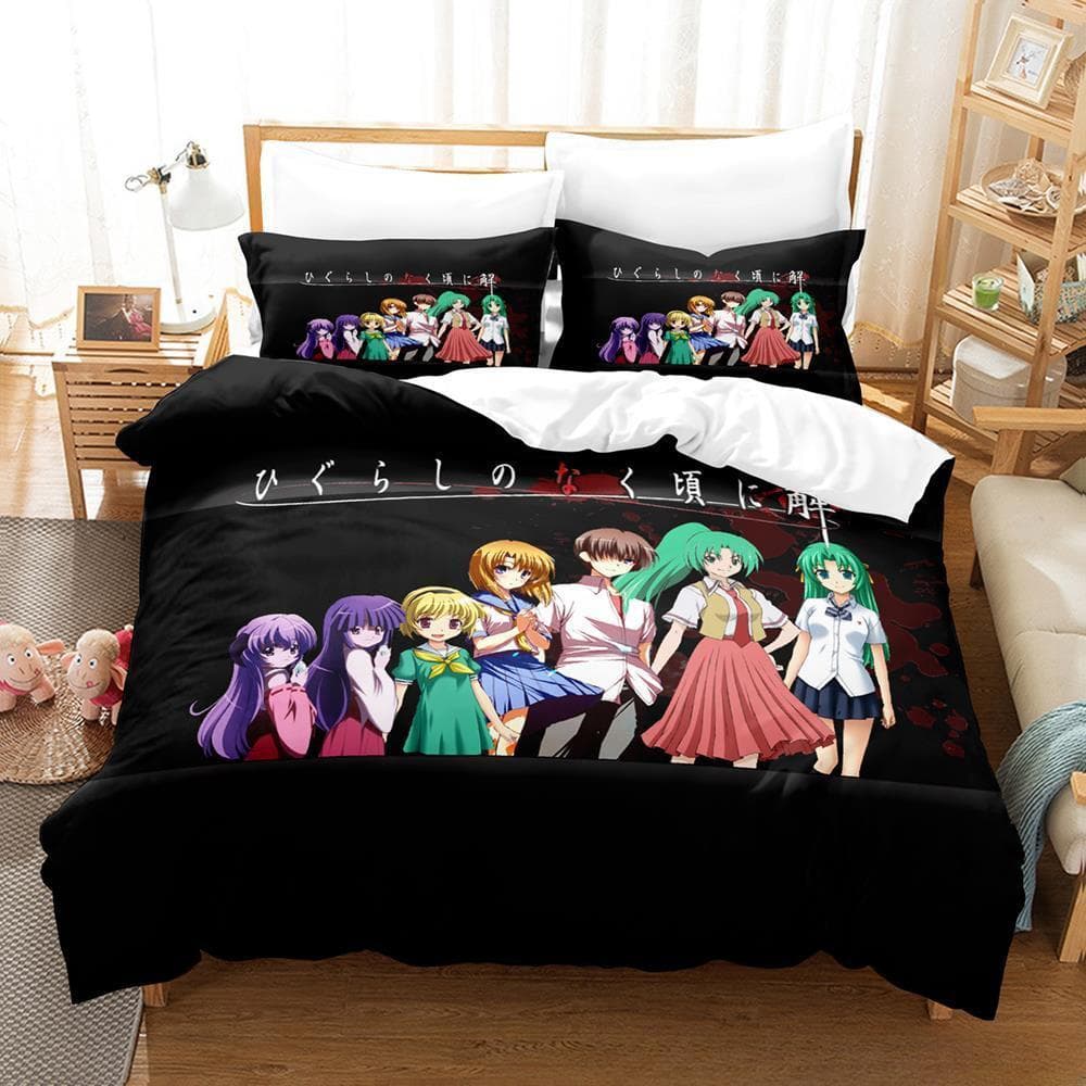 Game Higurashi When They Cry Bedding Set Single Twin Full Queen King Size Bed Set Adult Kid Bedroom Duvetcover Sets Home Textile EU Twin 135x200cm