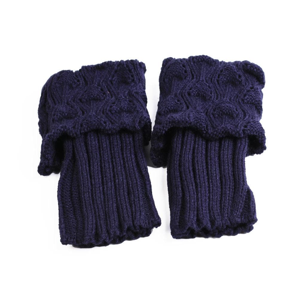 Elegant Women's Winter Boot Cuffs Soft Knitted Acrylic Leg Warmers Cozy Stretchable Ankle Socks 1 Pair navy blue