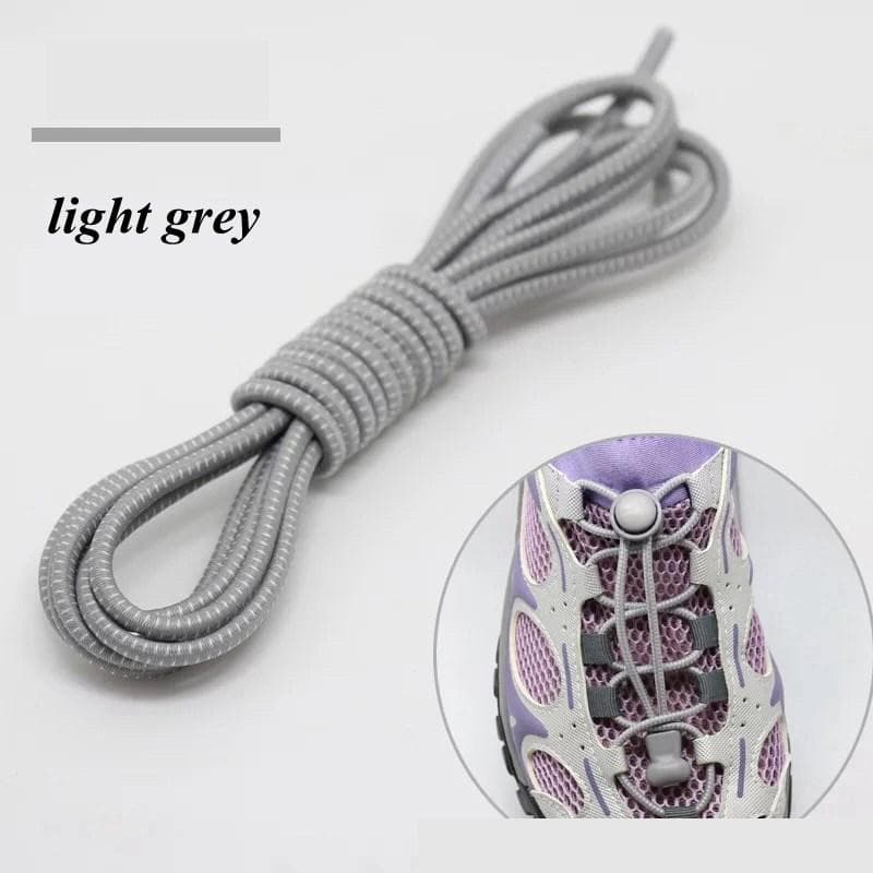 Elastic Shoelaces Round Locking No Tie Shoe Laces Kids Adult Quick Lazy Laces Rubber Sneakers Shoelace T1 100cm light grey