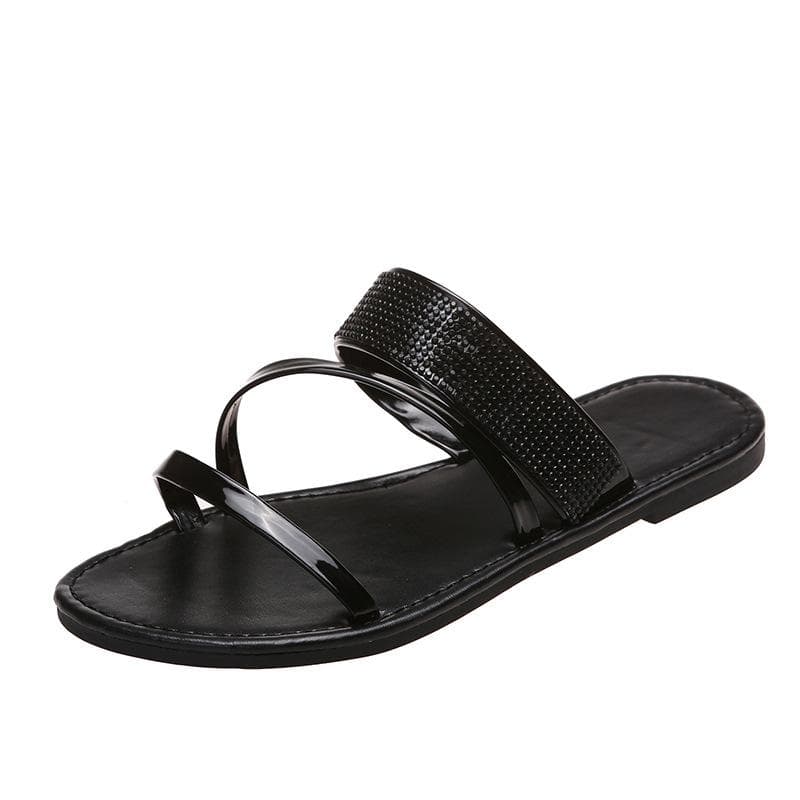 New Summer Sandals for Women Flat Sandal Sparkle Rhinestone Slide Trendy Women's Beach Sparkly Dressy Slip on Bling Casual Shoes 36