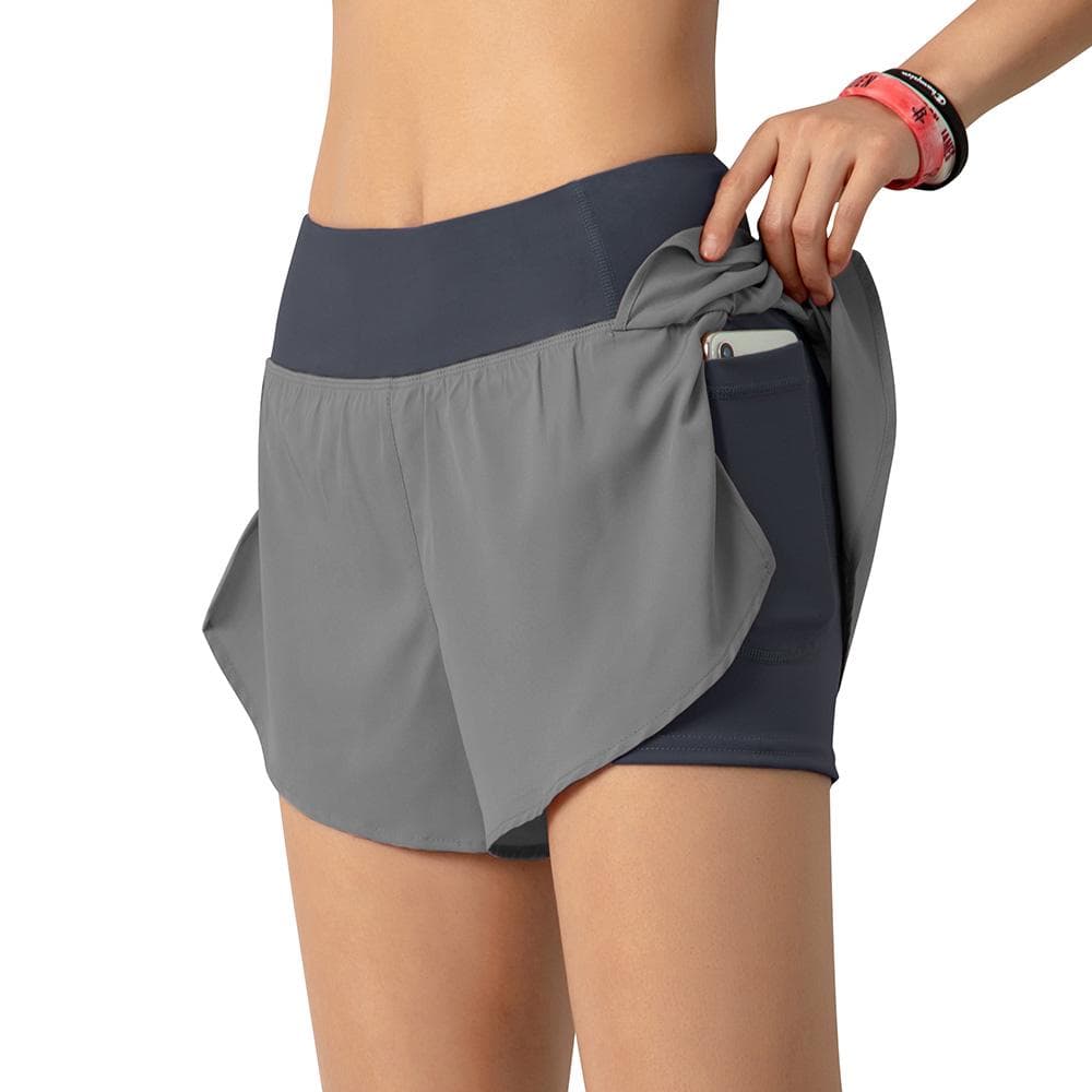 Women Running Shorts 2-in-1 with Pocket Wide Waistband Coverage Layer Compression Liner Lounging S blue