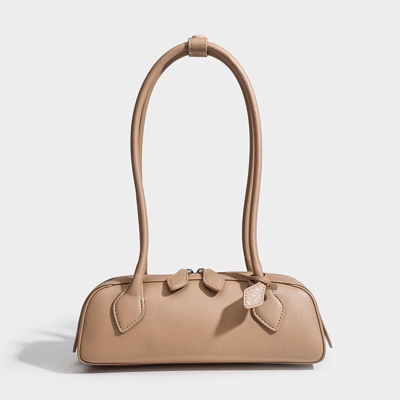 2024 Genuine Leather French Sausage Baguette Shoulder Handbag khaki