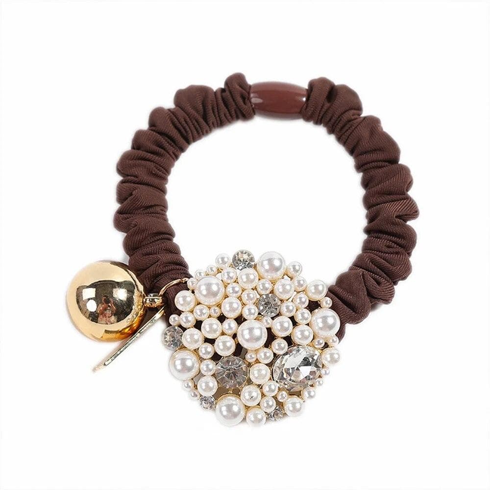 Fashion New Ball Hair Ties For Women Circle Temperament Pearl Head Rope Net Red High-End Headdress Hair Rubber Band Female brown