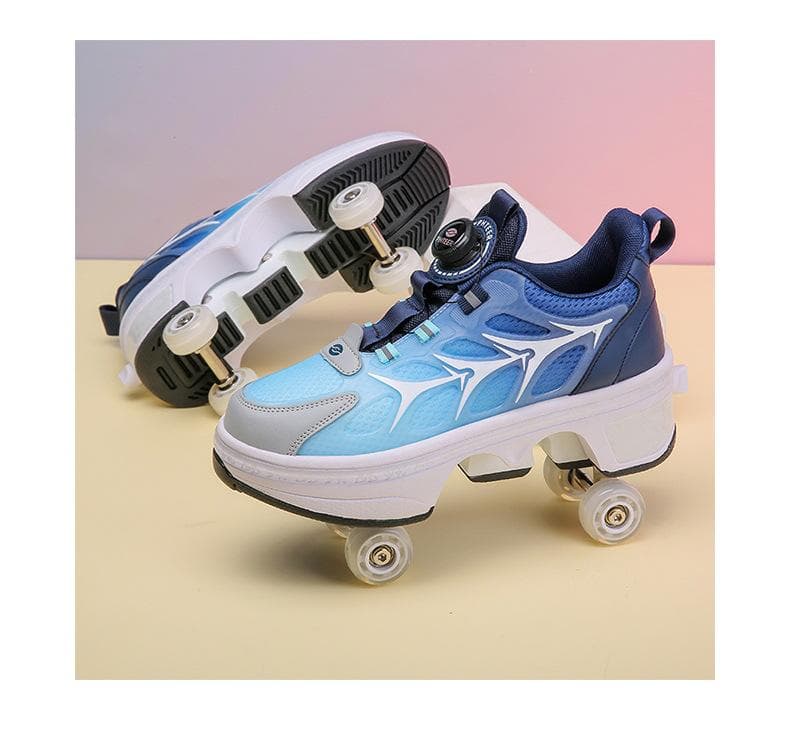 Runaway Shoes Boys Adult Deformed Pulley Shoes Students Girls Children Glide Double Row Shoes with Wheels Four Wheels 39