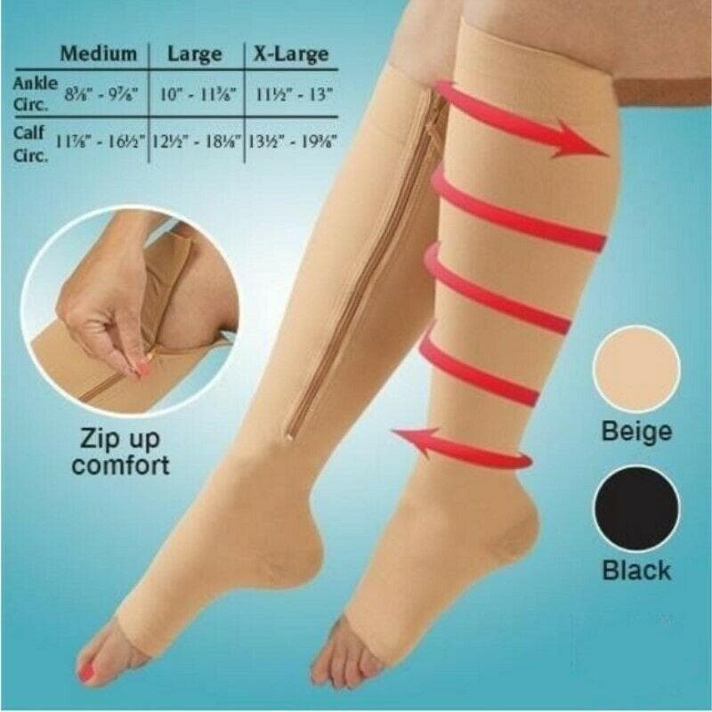 1pair Zipper Compression Socks with Zip Guard Skin Protection & Open Toe 20-30mmHg Medical Compression Socks for Men & Women XYZ XXL nude