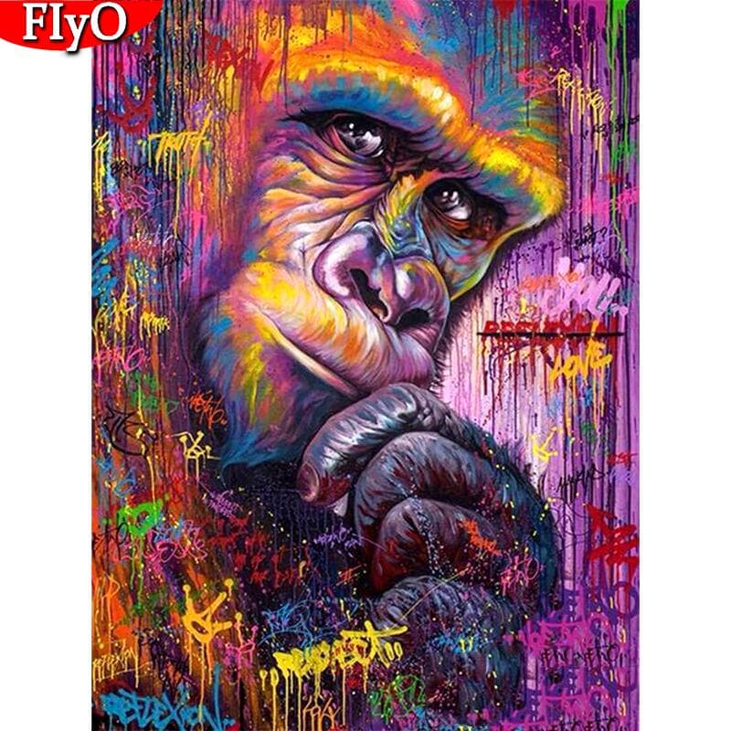 Diamond PaintingRound Drill Color Monkey 3D Embroidery Cross Stitch Gift Home Decor 20X30CM