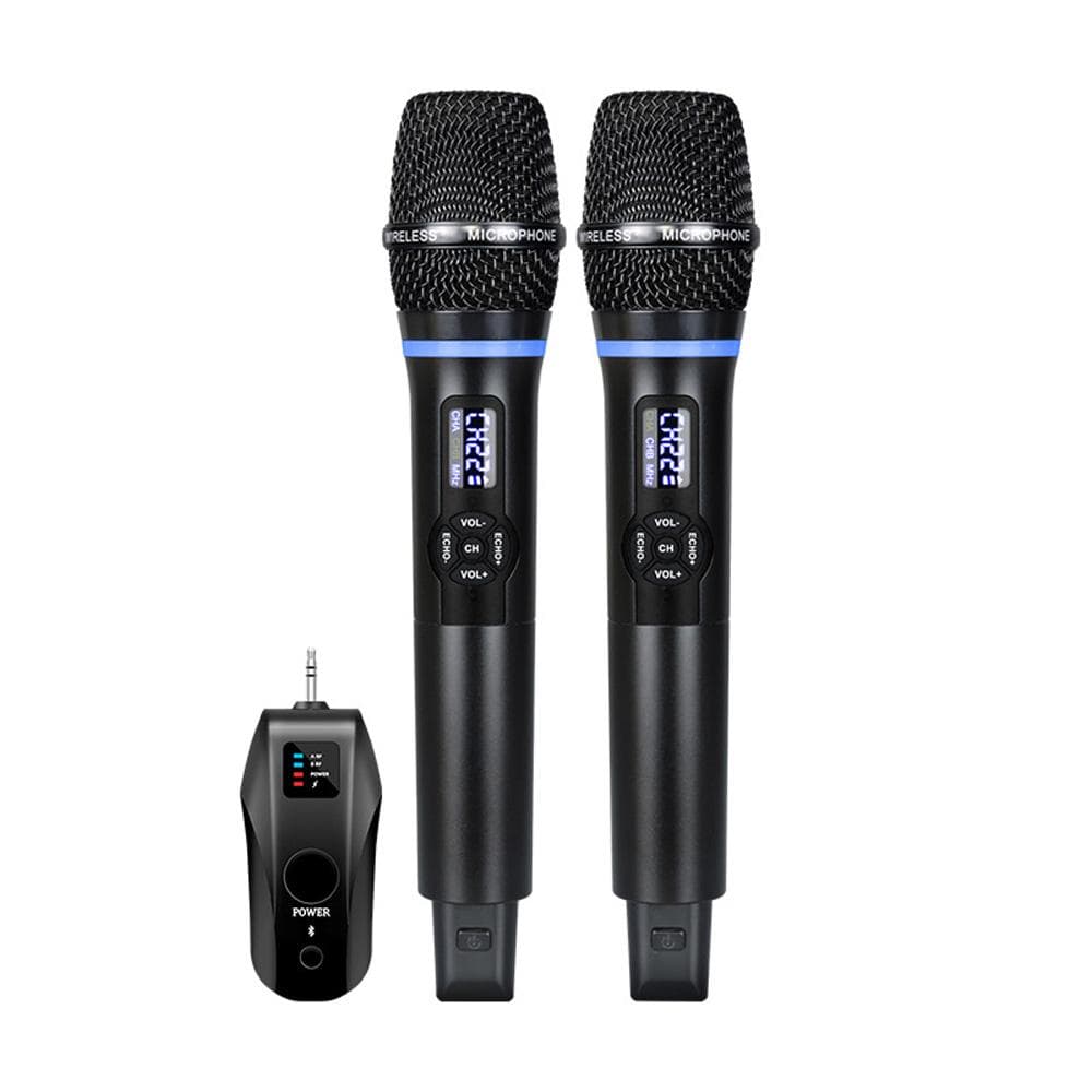 Wireless Microphone System Receiver with Handheld Mic UHF Anti-Howling and Reverberation Function 1 Receiver with 2 Microphones black