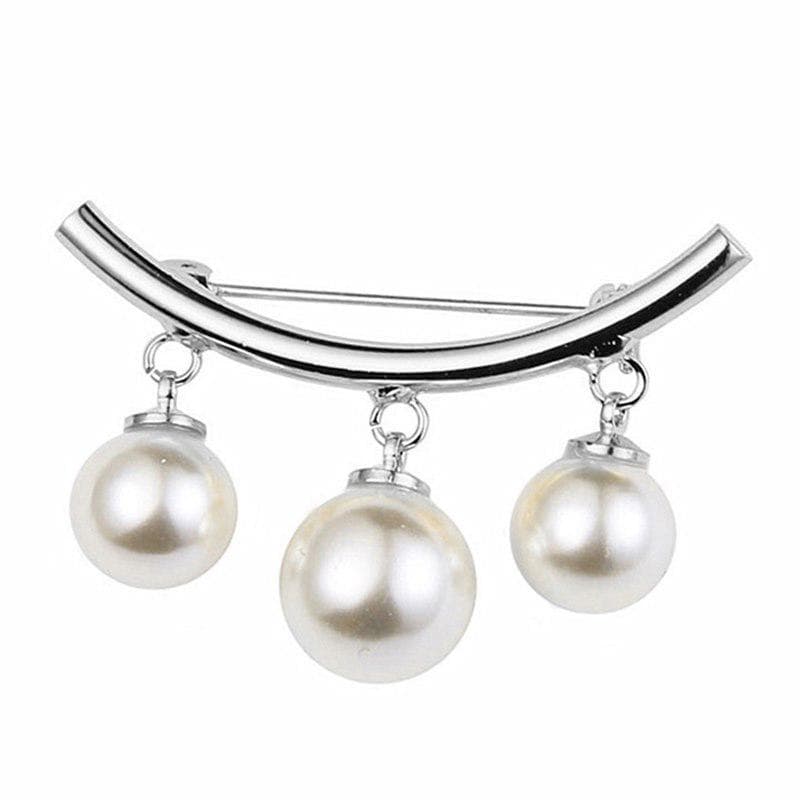 Imitation Pearl Fixed Strap Charm Safety Pin Brooch Sweater Cardigan Clip Chain silver