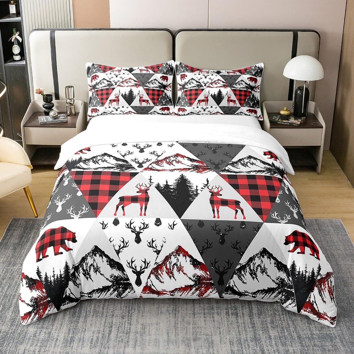 Buffalo Plaid Bedding Set For Cabin Decor Queen, Wild Animal Comforter Cover, Duvet Cover Queen King Size, Quilt Cover 3 Pieces EU single(135x200cm)