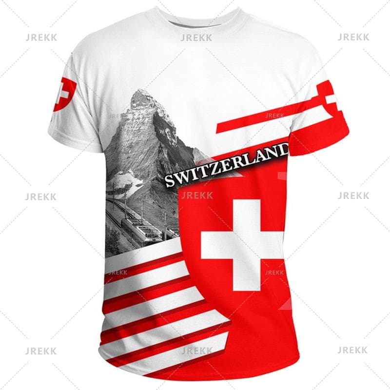 Outdoor Casual Sportswear Tshirts For Men Clothing Switzerland National Emblem Flag 3d Print Cool T-Shirt Gym Tops O Neck Tees L