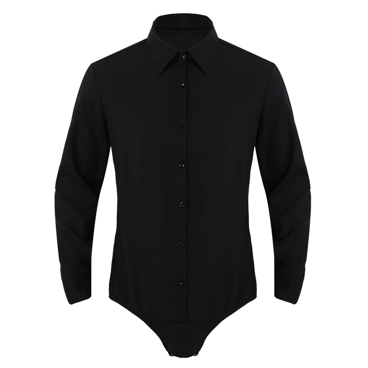Men's Casual Long Sleeves Shirt Casual Bodysuit Shirt Tops Turn-down Collar Romper Outfit XXL black