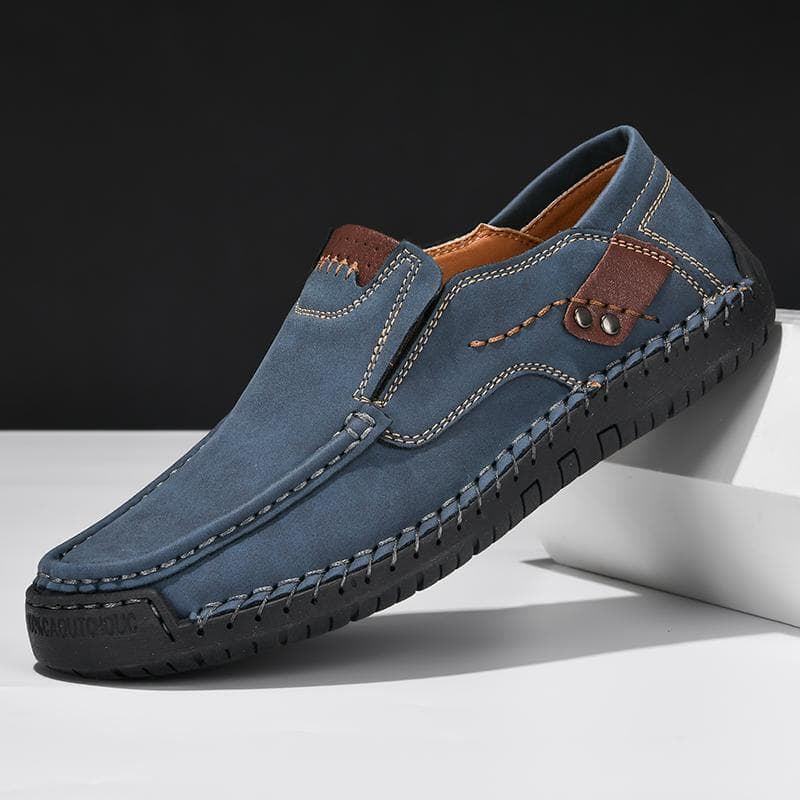 Handmade Genuine Leather Men's Casual Shoes Comfortable And Breathable Moccasins Men Business Flats Shoes Driving Shoes Large Size 38-48 42 blue