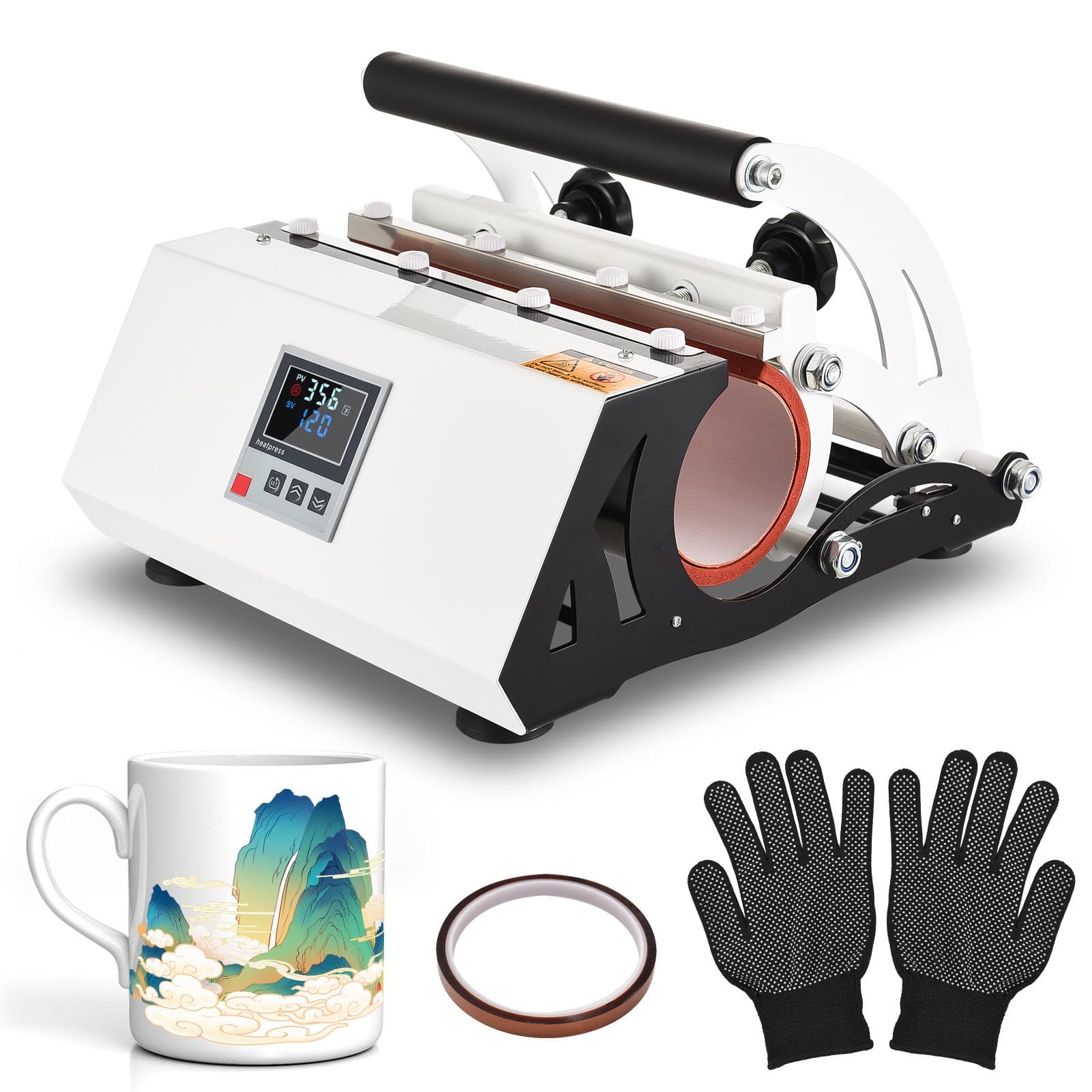 Tumbler Heat Press Machine for 11-30oz 2.9-3.4inch Tumblers Cups Glasses and Mugs Coffee Mugs Cup UK plug white