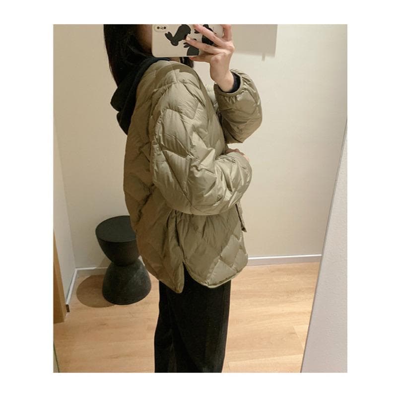 Collarless light white duck down jacket women's autumn and winter loose coat XXL