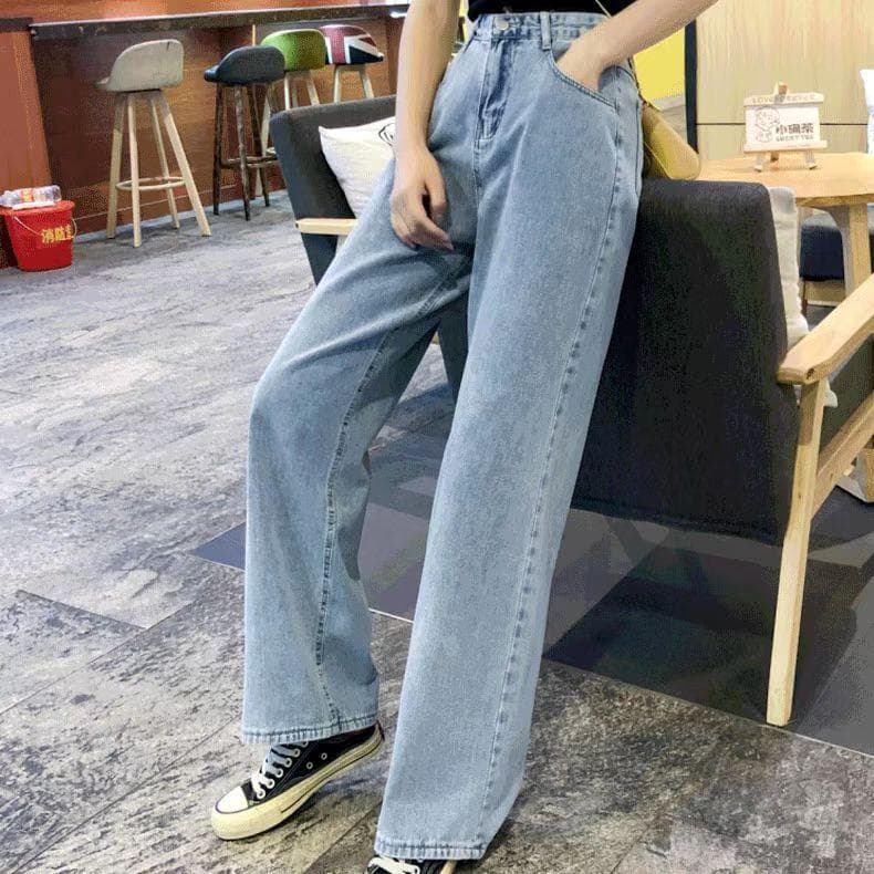 New Summer Jeans for Women's Fashionable High-waisted Slimming Straight Loose Wide-leg Pants Draped Floor Pants 2XL