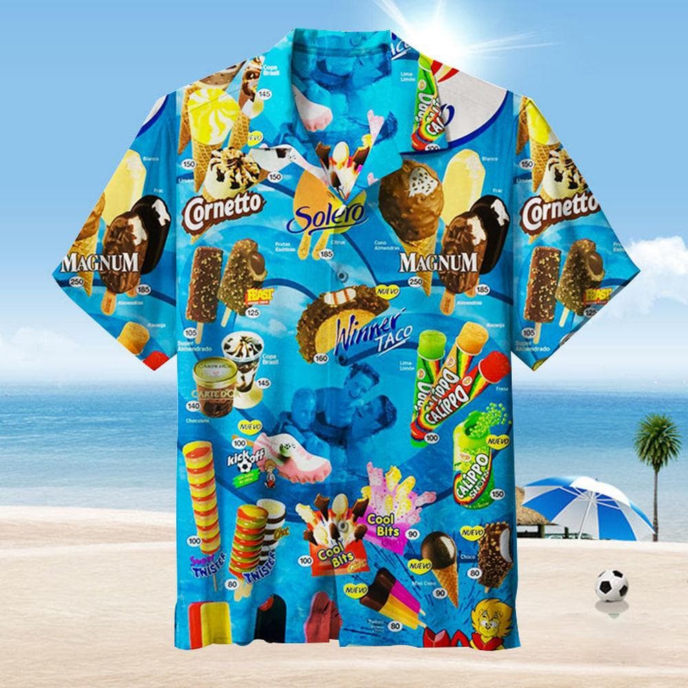 Hawaiian Shirt For Men Summer Ice Cream T-Shirt Beach Prints Short Sleeved Shirt Tops Casual Original Design Men's Clothing 2XL