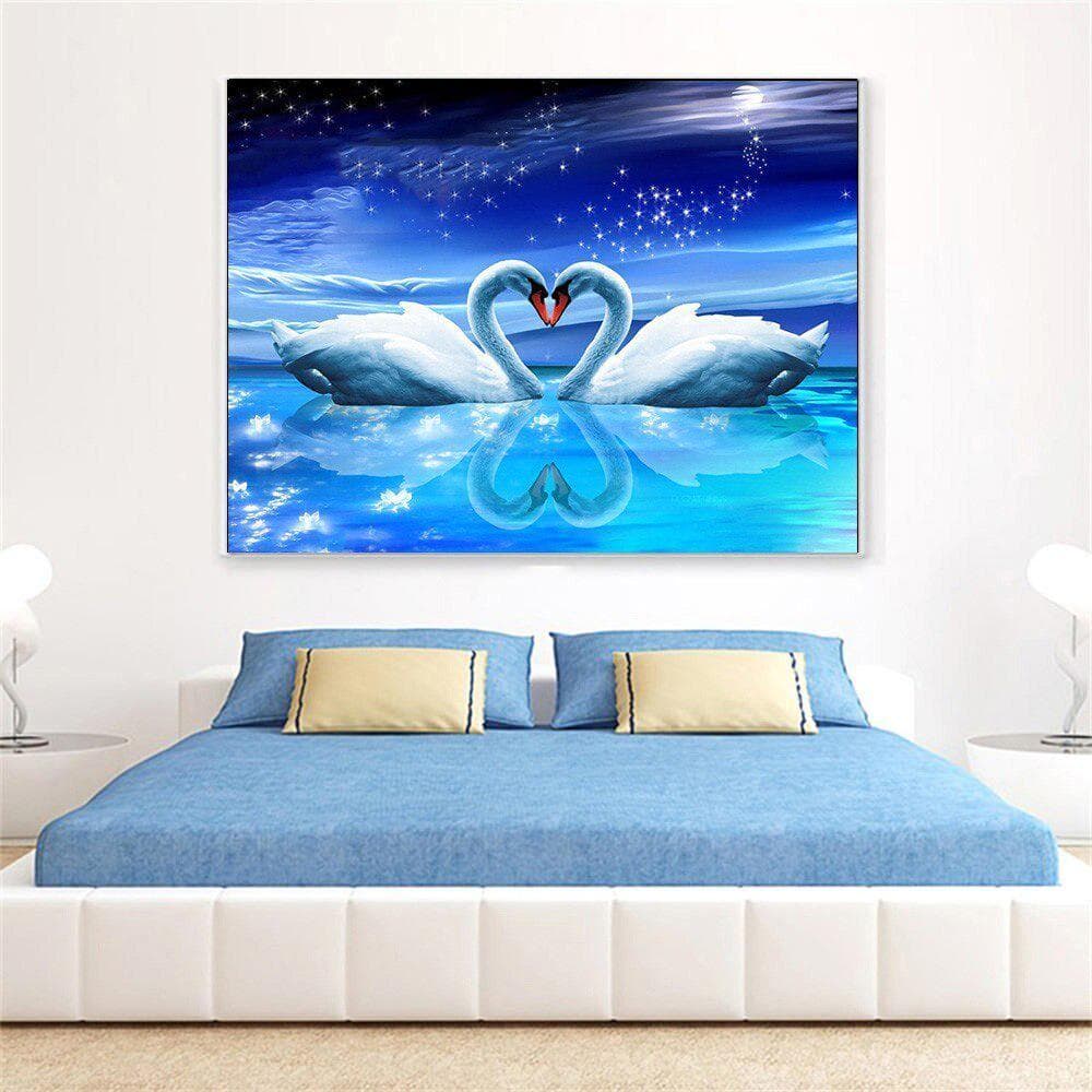 Diamond Painting Animal Cross Stitch Kits Embroidery Swans Lake Home Decoration Diamond Rhinestones 20X30CM