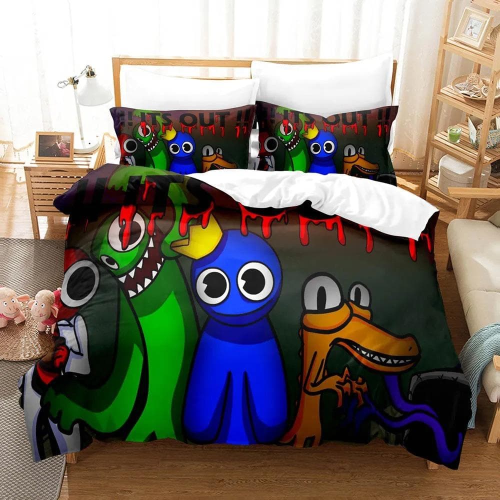 R-Rainbow Friends Bedding Sets 3D Kids Duvet Cover Set With Pillowcase Twin Full Queen King Bedclothes Bed Linen For Boys Girls AU Single 140x210cm