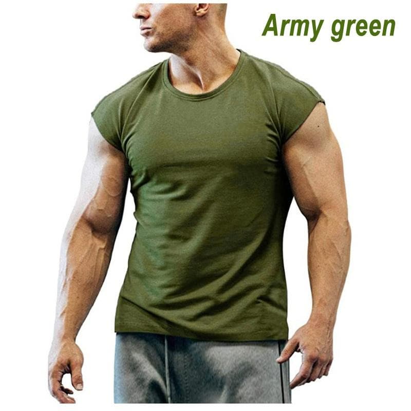 Men's T-Shirts Fashion Short Sleeved Fitness Bodybuilding Shirt For Men Workout Slim Fit Cotton tee tops XXXXL army green