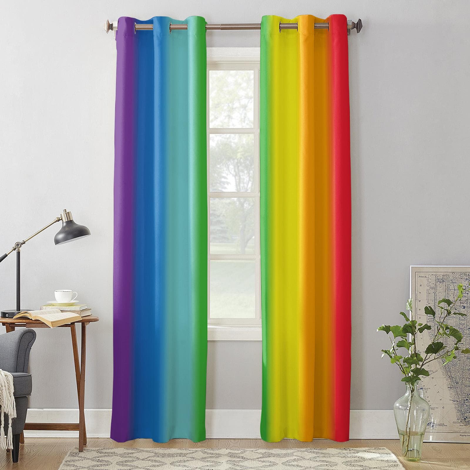 Bedroom Kitchen Curtain Rainbow Stripes Window Curtains Curtains for Living Room Decorative Items 135W x 60H(cm) x1