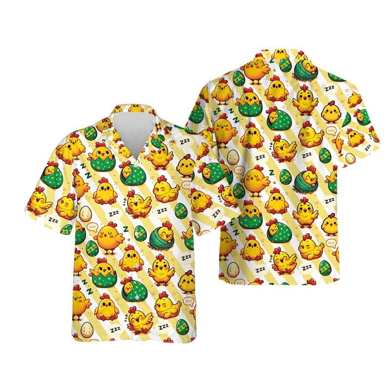 Funny Cartoon Chicken Graphic Shirts For Men Clothes Casual Hawaiian Rooster Beach Shirt Aloha Button Clothing Eggs Short Sleeve M