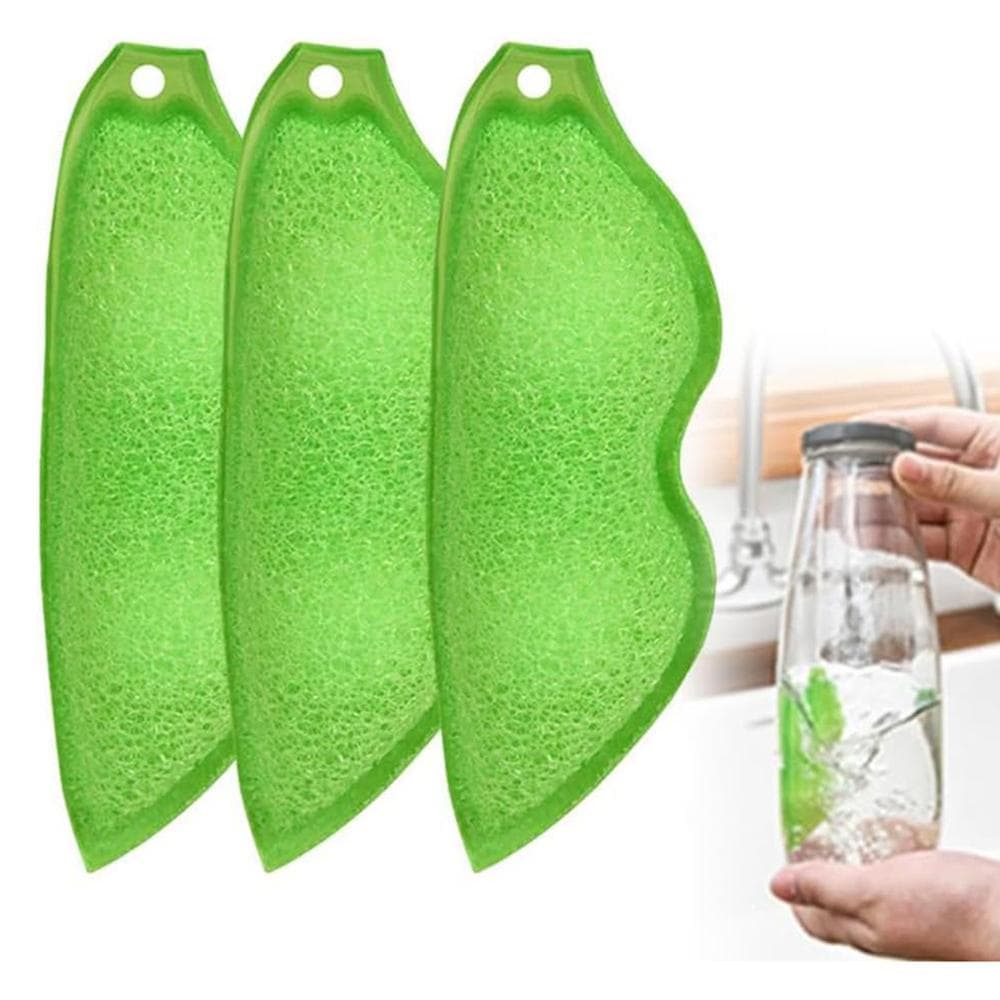 3pcs Bottle Cleaning Sponge Beans-Shaped Bottle Cleaner Reuseable Sponge Wipes for Small Mouth green