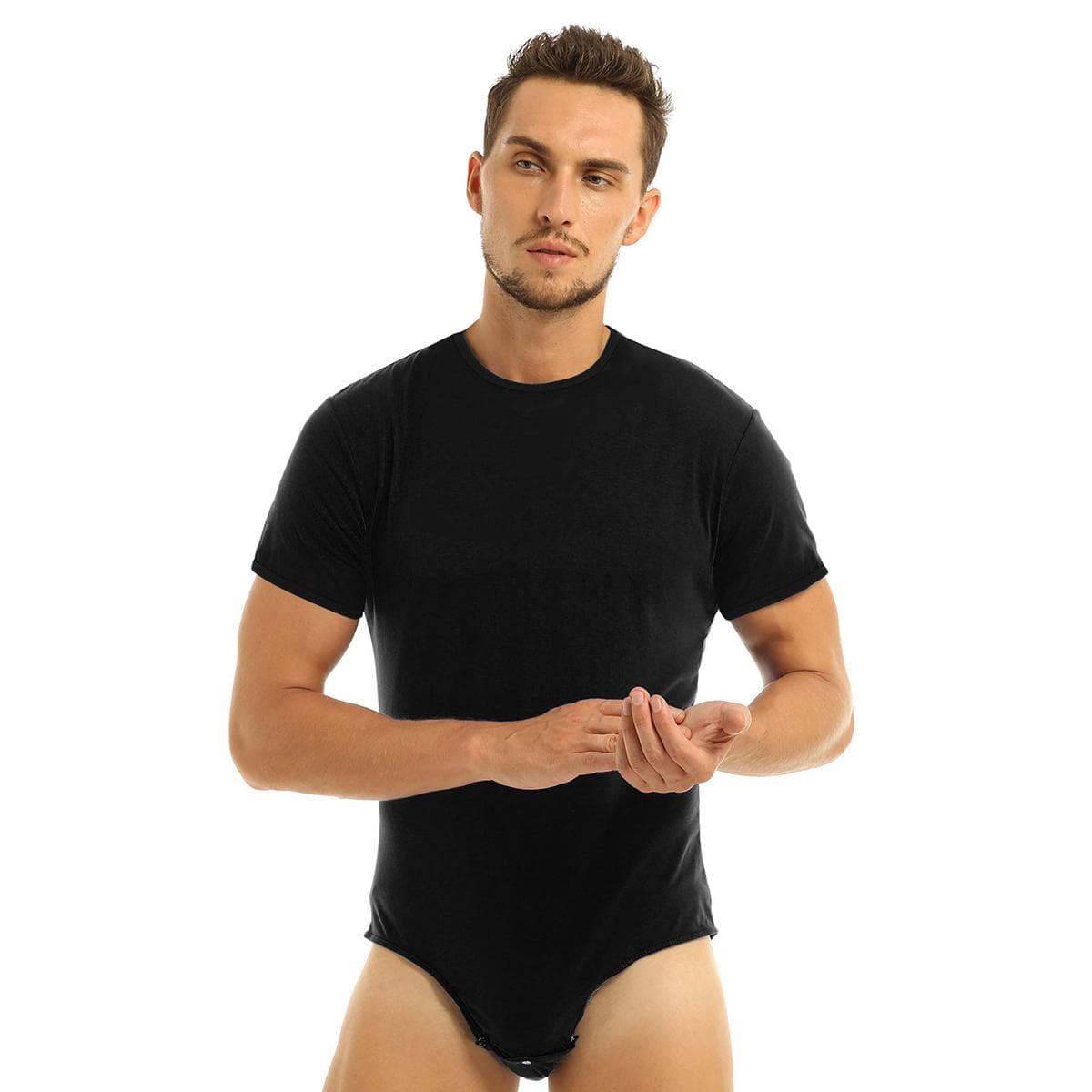 Men's Clothing Adults One Piece Babies Rompers Lingerie Party Clubwear Short Sleeves Press Crotch T-shirt Bodysuit Pajamas L black