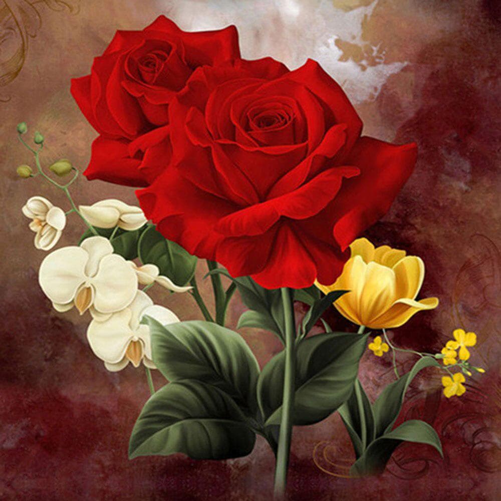 Round Diamond Painting Red Roses Embroidery Cross Stitch Rhinestone Mosaic Home Decor 30x30CM