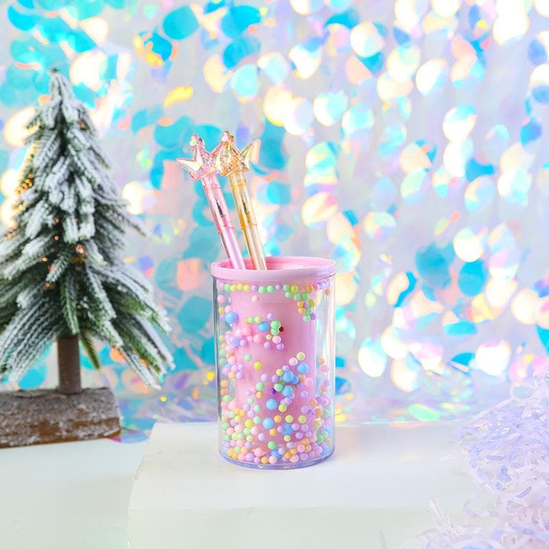 Crystal Pen Holder Desk Stationery Organizer School Bottle Storage Cleanup Accessories Makeup Brush Pencil Pot Table Supplies pink
